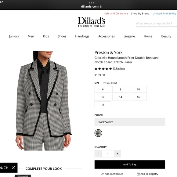 Preston and York Black and White Plaid Christmas Jacket Velvet Trim - Picture 3 of 3